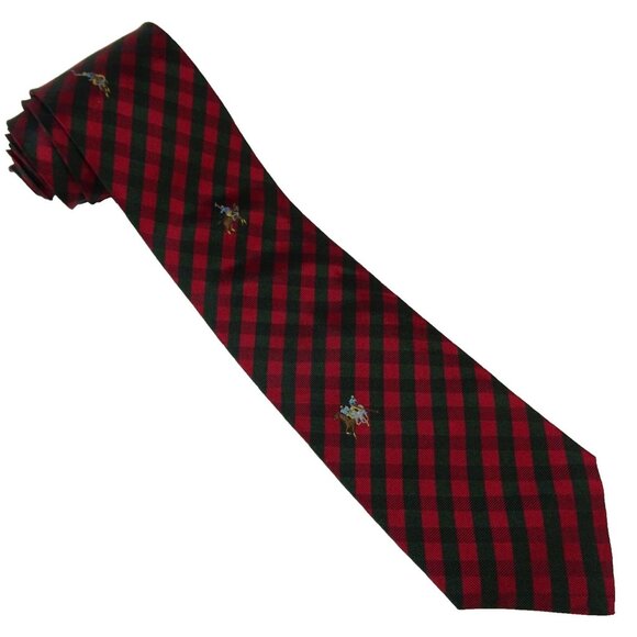 Polo Silk Tie Red and Green Gingham Necktie - Picture 1 of 4